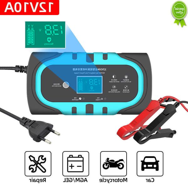 Coche nuevo 12V 10A cargador de batería de coche cargador de batería inteligente automático con pantalla táctil LCD cargadores de reparación de pulso ácido de plomo seco húmedo