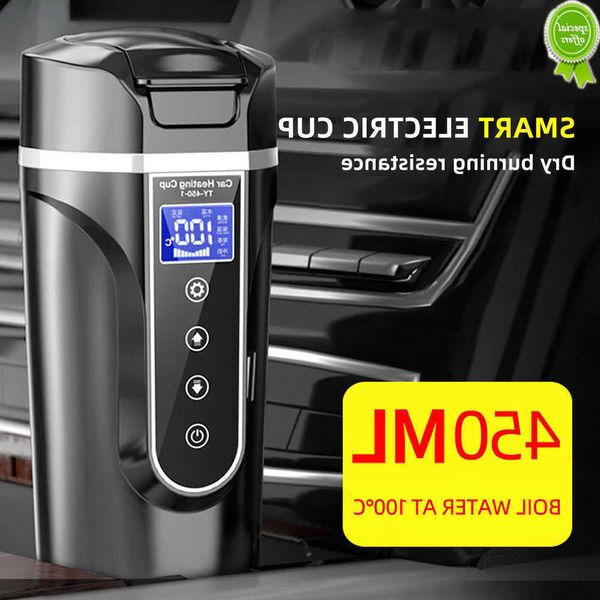 Voiture nouveau 12V 24V voiture chauffage tasse 304 acier inoxydable chauffe-eau bouteille bouilloire tasse à café LCD affichage température véhicule chauffage tasse