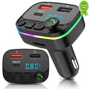 Voiture Nouveau Bluetooth 5.0 Transmetteur FM Modulateur Récepteur Audio PD 20W Chargeur Rapide 7 Couleurs Lumière Allume-cigare Prise Support U Disque