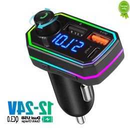 Auto Nieuwe Car Bluetooth FM Zender Sigarettenaansteker PD 18W Type-C Dual USB-oplader 7 Colors Light Mp3-speler Audio-ontvanger