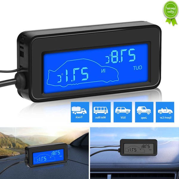 Nuevo termómetro Digital para coche, Mini LCD, resistente al agua, para interiores y exteriores, Sensor de temperatura conveniente con Cable para encendedor de cigarros de 1,5 M