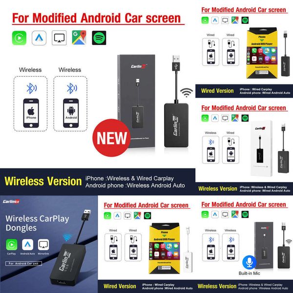 CarlinKit-llave electrónica inalámbrica para coche, Dongle CarPlay con cable, Android, caja AI automática, Mirrorlink, reproductor Multimedia para coche, Bluetooth, conexión automática, nuevo