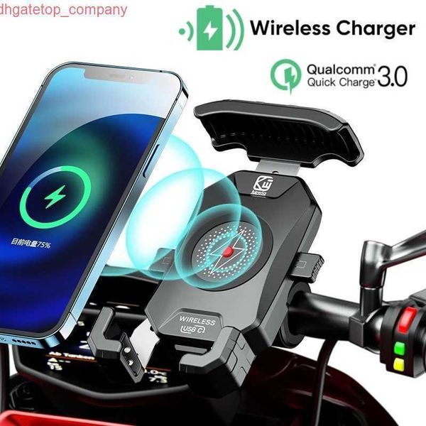 Nuevo soporte para teléfono de motocicleta para coche, cargador inalámbrico de 15W QC3.0, soporte de carga USB, soporte de montaje de espejo para manillar, soporte para teléfono móvil de bicicleta