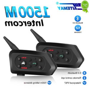 Voiture Nouveau V6 Plus Bluetooth Casque De Moto Interphone Casque 1500M Interphone Communicateur pour 6 Coureurs Étanche Intercomunicador Moto