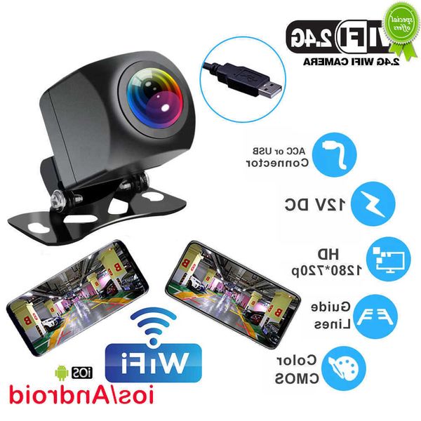 Voiture nouvelle caméra de recul de voiture sans fil WIFI 170 degrés WiFi caméra de recul Dash Cam HD Vision nocturne pour 12V 24V voitures véhicule caméra