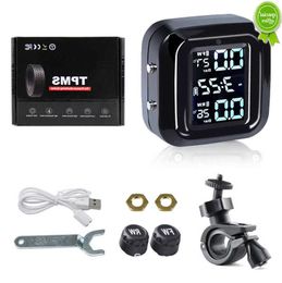 Auto nieuwe draadloos LCD -display draagbare motorfiets TPMS banden temperatuurtester 2 externe sensoren fietsmotor banden drukmonitor alarm