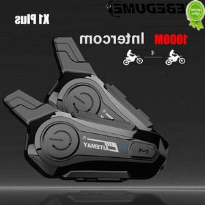 Auto nieuwe X1 Plus Bluetooth Intercom Motorcycle Helmet Bluetooth -headset voor 2 Rider 1000m InterComunicador Moto Interphone Headset