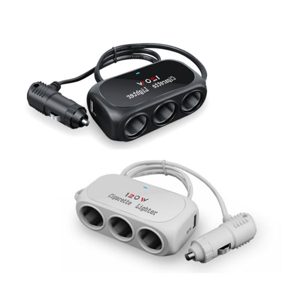 Cargador de coche con interfaz USB Dual, adaptador de corriente multifunción para coche, remolque, tres potencias