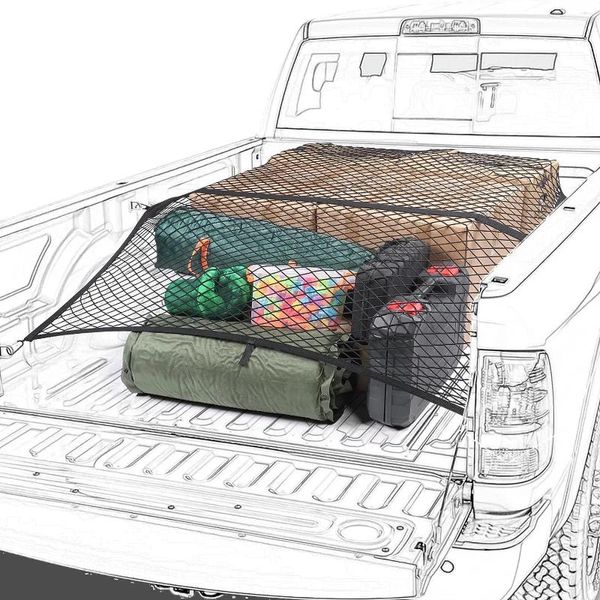 Filet de chargement pour lit de camion, organisateur de voiture 110x120cm, coffre arrière avec 6 crochets, maille élastique extensible pour le ramassage