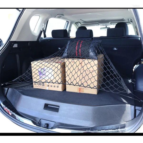 Organizador de automóviles 120 x 70 cm Universal Black Nylon Trunk Net Net Luggage Bag Cail Mesh Mesh Network con 4 ganchos de carga