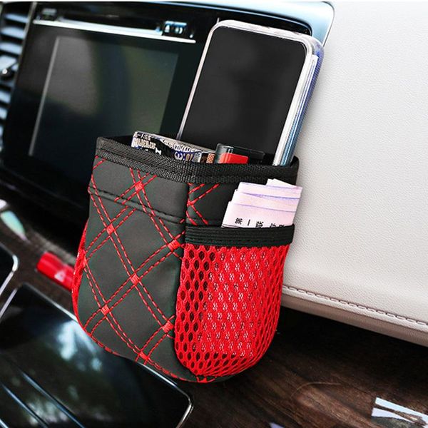 Organisateur de voiture sortie d'air sac de rangement boîte support pour téléphone portable seau en cuir PU multi-fonction évent suspendu