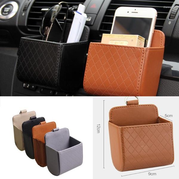 Organizador de coche, caja automática, bolsa de salida de aire, tablero colgante de cuero, soporte Universal para teléfono móvil en accesorios interiores de automóviles