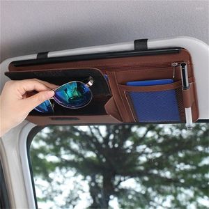 Organisateur de voiture, rangement de pare-soleil automatique, Clip de pare-soleil, boîte de rangement en cuir, stylo carte billet lunettes de soleil, sac accessoires