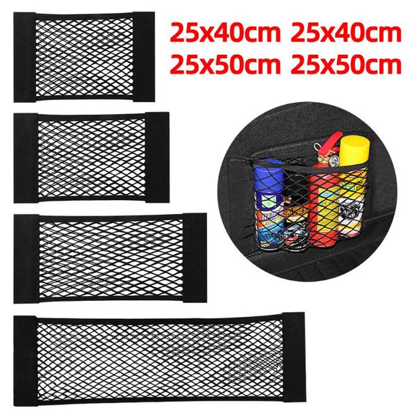 Organisateur de voiture Back Support arrière Siège Élastique String Net Sticker Magic Sticker Universal Mesh Sac de rangement Poche Double Deck Cage Auto