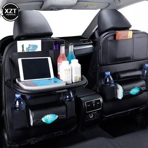 Car Organizer Back Seat Storage Bag With Foldable Table Tray Tablet Holder Tissue Box Auto Travel Accessories