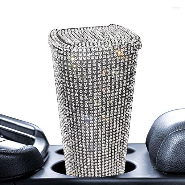 Organizador de automóviles Bling Trash Can Basura con tapa Asiento Rhinestone Cocina Dormitorio Accesorios