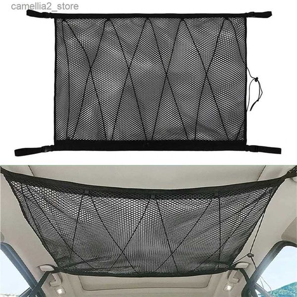 Organisateur de voiture Plafond de voiture Toit intérieur Cargo Zipper Net Sac de rangement universel Sac divers Organisateur Poche en maille réglable pour Van SUV Q231109