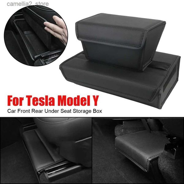 Organizador de automóviles Caja de almacenamiento debajo del asiento para Tesla Model Y Accesorios de cuero para automóviles Asientos traseros delanteros Organizador plegable Q231109