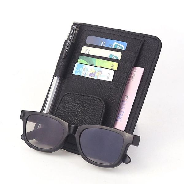 Organisateur de voiture en cuir Durable, pare-soleil, rangement de lunettes, porte-cartes, Clip de billet, accessoire d'intérieur automobile