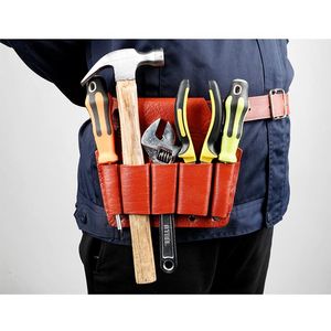 Auto Organizer Electrician Cowhide Kit Belt Bag Speciale Pocket Portemonnee Vijf gewrichtsklem Case Multifunctionele Lederen Tool Tassen