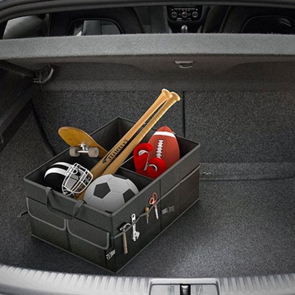 Organizador de coche, bolsa de almacenamiento plegable para maletero, tela Oxford 600D, caja de carga duradera negra de gran capacidad para coches, viajes a casa