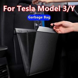 Organizador de automóviles para Tesla Modelo 3 Y X Bolsa de basura para automóvil Impermeable Adsorción magnética Bote de basura Asiento trasero Colgando Bolsillo de almacenamiento de cuero Q231109