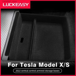 Organisateur de voiture pour Tesla modèle X modèle S 2023 boîte de rangement d'accoudoir de commande centrale de voiture organisateur ABS accessoires intérieurs automatiques rangement rangement Q231109