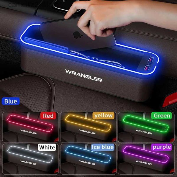 Organisateur de voiture GM Boîte de rangement de siège de voiture avec lumière d'ambiance pour Jeep Wrangler Siège de voiture Organisateur de nettoyage Siège USB Charge Accessoires de voiture Q231109