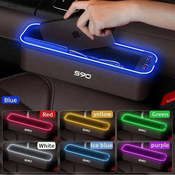 Organisateur de voiture GM Boîte de rangement de siège de voiture avec lumière d'ambiance pour Volvo S90 Organisateur de nettoyage de siège de voiture Siège USB Accessoires de voiture de chargement Q231109