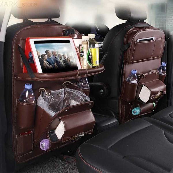 Organizador de automóviles Organizador de cuero para respaldo de asiento de automóvil Bolsa de almacenamiento Soporte para bandeja de mesa de automóvil plegable Viaje multifunción Estiba y orden Accesorios para automóviles L2312.14