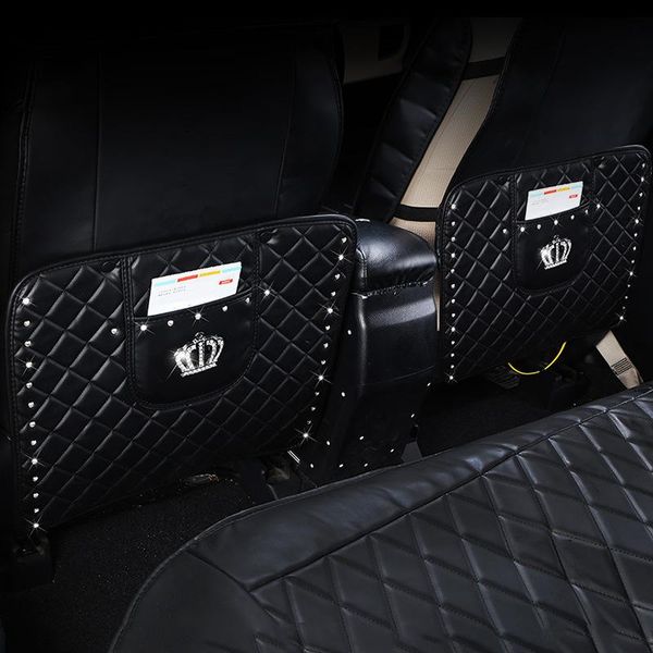 Organizador de coche, asiento trasero de cuero para niñas, alfombrilla anticlic, soporte de almacenamiento de tarjetas de teléfono con diamantes de imitación, almohadilla protectora para asiento trasero