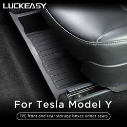 Car Organizer LUCKEASY For Tesla Model Y 2017-2023 Under Seat Storage Box Organizer Drawer Holder TPE Storage Lower Box Car Accessories Q231109