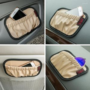 Organizador de coche, bolsa de almacenamiento de cuero multifunción, organizador trasero de asiento de coche, soporte de teléfono con estilo, bolsillo para accesorios interiores