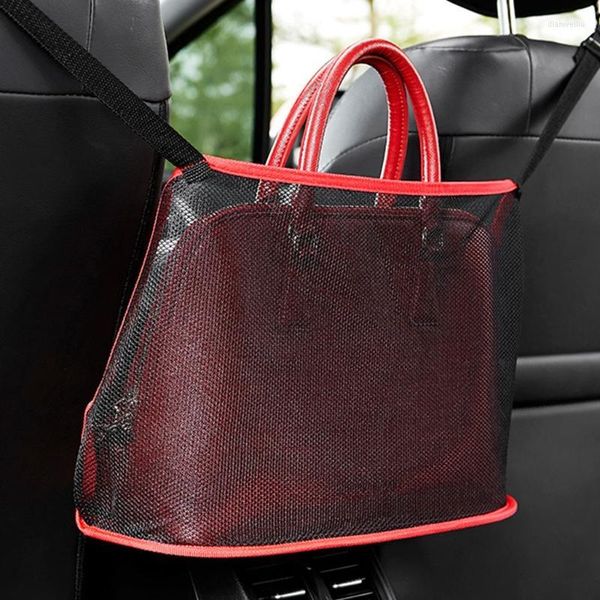 Organizador de coche, bolsillo de red, soporte para bolso, bolsa de red de almacenamiento para conductor, ganchos para monederos y bolsos, asiento delantero, venta al por mayor