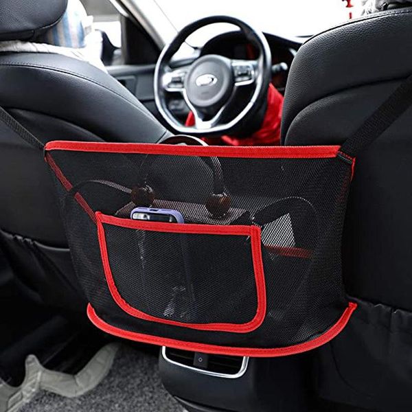 Organizador de coche, bolsillo de red, bolso de mano, monedero, malla, asiento trasero, almacenamiento de teléfono, bolsa de red entre asientos