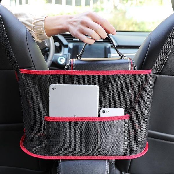 Organizador de coche, bolsillo de red, asiento trasero, bolso de mano de malla, bolsa de soporte, barrera de Pet Kid, bolsa de almacenamiento automático para teléfono Documen