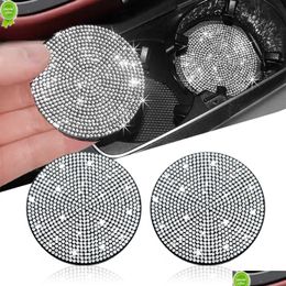 Organisateur automobile Nouveau 2pcs Diamond Coaster Water Cup Slot Slot Not Slip Mat Silice Gel Padder Gadget Bling Accessoires pour livraison de goutte AU Dhina