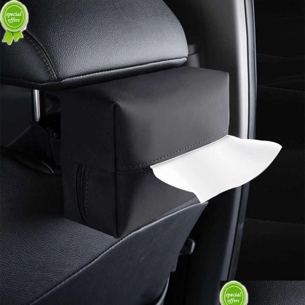 Organizador del automóvil Nuevo soporte para caja de pañuelos para automóvil Consola central de cuero Nappa Reposabrazos Servilleta Visera para el sol Estuche para el asiento trasero con entrega de entrega Aut Dhj04