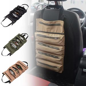 Organisateur de voiture Portable, fermeture éclair enroulable, sac de rangement suspendu pour outils de réparation, pochette de siège arrière multi-poches