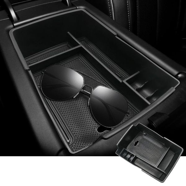 Organiseur de voiture RUIYA pour Santa Fe TM 2023 Boîte d'accoudoir de rangement Conteneur de contrôle central Auto Intérieur Organiser Accessoires Noir