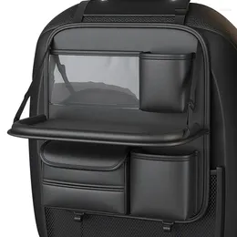 Organizador de carro assento traseiro armazenamento com bandeja de mesa dobrável saco para telefones celulares tablets revistas água