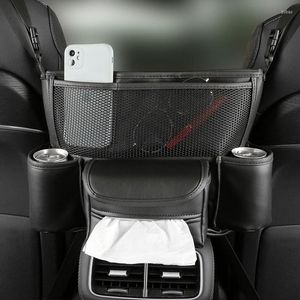 Organisateur de voiture sac de rangement en cuir banquette arrière lacunes suspendus siège moyen poche filet multifonctionnel Auto intérieur