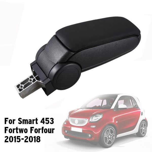 Caja organizadora de almacenamiento para coche, reposabrazos de cuero para Smart 453 Fortwo Forfour 2023-2023, accesorios interiores negros