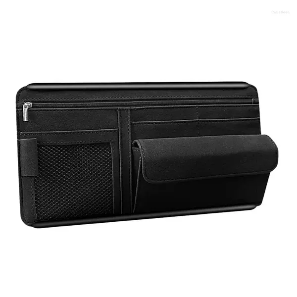 Organisateur de voiture, pochette pour pare-soleil, sacs de rangement pour voitures avec cartes à fermeture éclair, stylo d'enregistrement de permis, lunettes, documents adaptés à la plupart