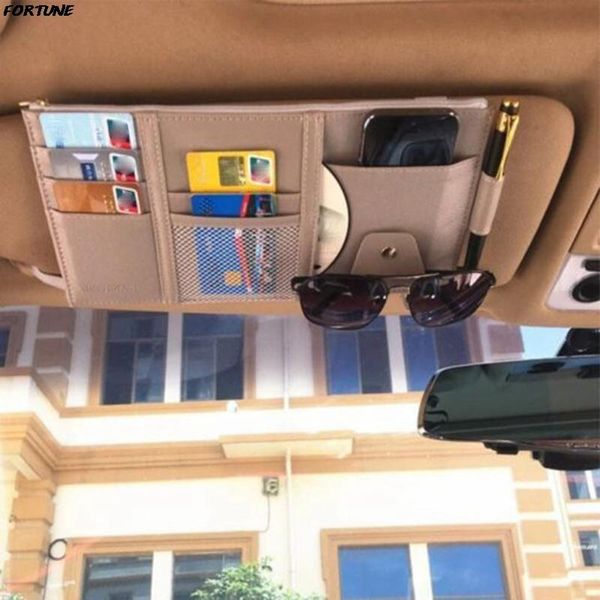 Organizador de coche, bolsa de almacenamiento para visera, tarjeta automática, estuche para recibos, soporte para gafas de sol para accesorios de limpieza