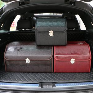 Autoorganisator trunk opbergdoos voor luxe krokodil patroon voertuig vouwen pu lederen opbergtasje automatische accessoires