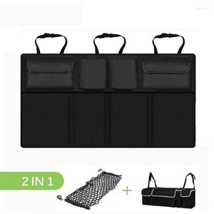 Organisateur de voiture universel Auto siège arrière coffre arrière siège 2 en 1 sac de rangement maille filet poche sangles réglables