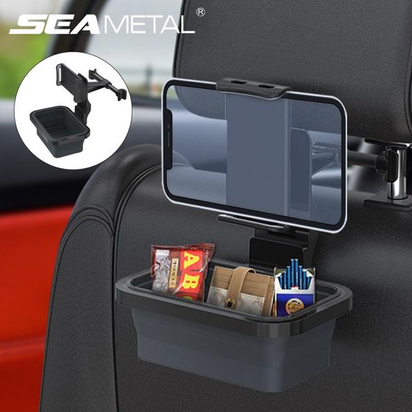 Organisateur de voiture siège arrière universel avec support de téléphone rotatif à 360 degrés, boîte de rangement pour appui-tête pliable, accessoires d'intérieur automobile