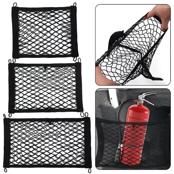 Organizador de coche, bolsillo de red de almacenamiento Universal, rejilla lateral para maletero de coche, artefacto de almacenamiento, soporte para extintor de incendios para coches