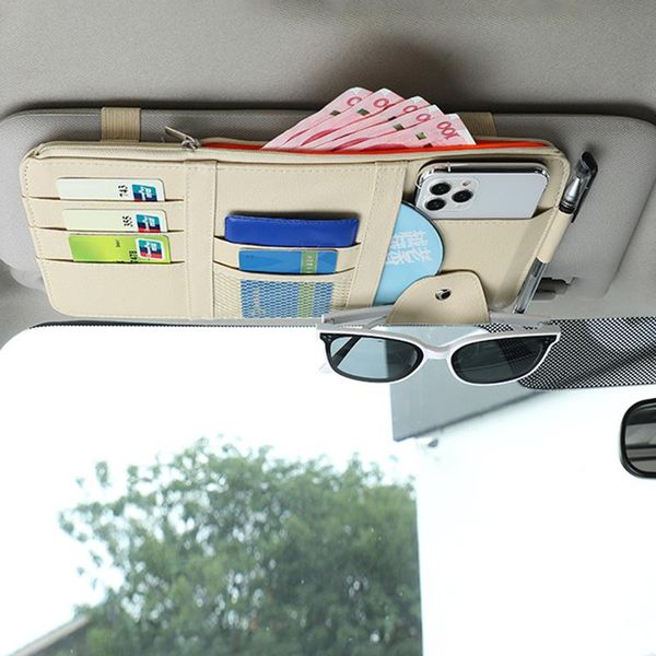 Organisateur de voiture pare-soleil universel avec fermeture éclair lunettes pare-soleil sac de rangement pochette de poche multi-usages carte support pour téléphone portable